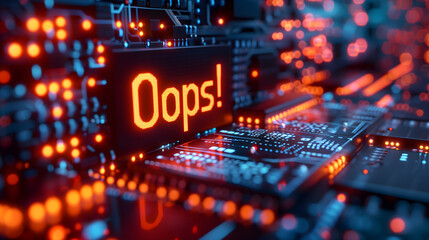Fototapeta premium Close-up of digital error code displayed on a futuristic screen, highlighting a cyber error in a complex system.