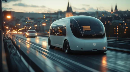 Tableau sur plexiglas Véhicules Autonomous vehicles on smart highways, depicting the future of transportation.  © Paniti