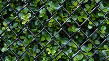 Fototapeta premium Green Leaves Through Chain Link Fence