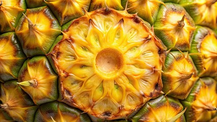 Fototapeta premium Close up of a slice of pineapple showing the texture, pineapple, tropical fruit, fresh, juicy, sweet, yellow, close up, background