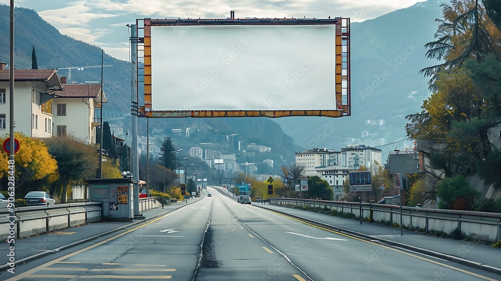 Poster blank billboard on the side of the road in lugano : generative ai