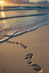 An exotic beach at sunset, with white sand and clear water.