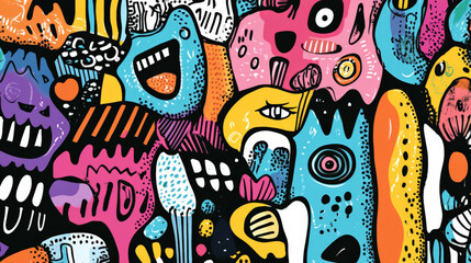 An engaging doodle art header filled with a variety of whimsical shapes and textured patterns, in a bright and cheerful color palette.