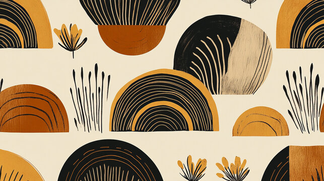 Abstract Scandinavian pattern with clean lines and earthy colors, evoking a sense of simplicity and tranquility.