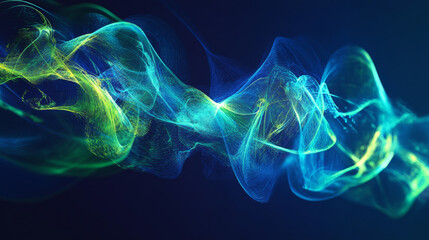 Vibrant abstract background with a spiral sound wave rhythm line in electric blues and greens, creating an energetic and visually exciting design.