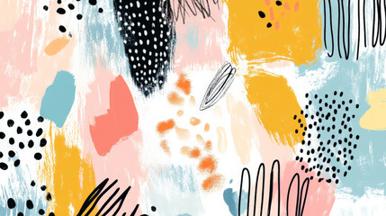 Artistic doodle art header with a mix of bold shapes and textured patterns, using a combination of bright and pastel colors to create visual interest.