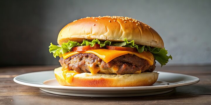 Bitten cheeseburger on a plate, food, burger, cheese, delicious, bite, plate, lunch, fast food, unhealthy, snack, meal