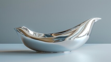Silver gravy boat with a polished finish, classic and refined, isolated on a neutral background with plenty of room for text or graphic elements