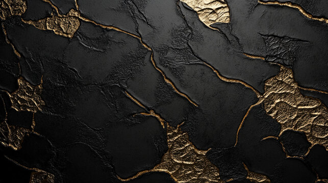 A black background with gold embossed textures. The raised gold patterns create a tactile and visually luxurious experience on the matte black surface.