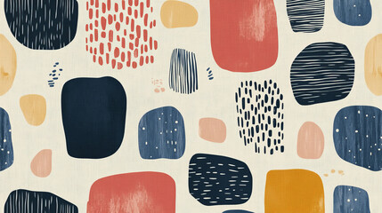 Abstract pattern in Scandinavian style with organic shapes and muted colors, creating a calm and serene atmosphere.