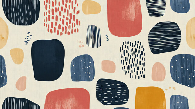 Abstract pattern in Scandinavian style with organic shapes and muted colors, creating a calm and serene atmosphere.