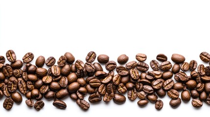 Isolated roasted coffee beans on a white background, offering ample space for custom messages or coffee product promotions.