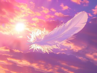 Naklejka premium White Feather Floating Cloudy Sky