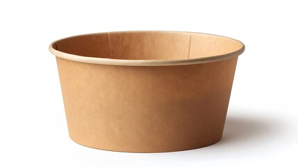 Side view closeup of empty single brown paper bowl isolated on white background with clipping path : Generative AI