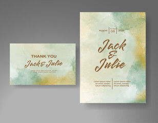 Wedding invitation with Abstract splashed watercolor background