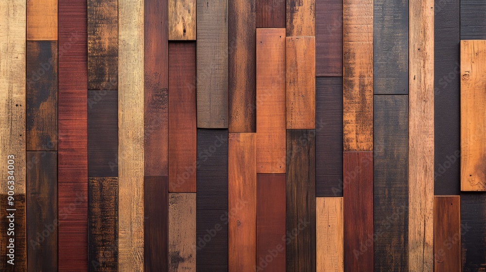Aufkleber textured 3d wood plank background with a mix of vertical and horizontal planks, creating visual inte