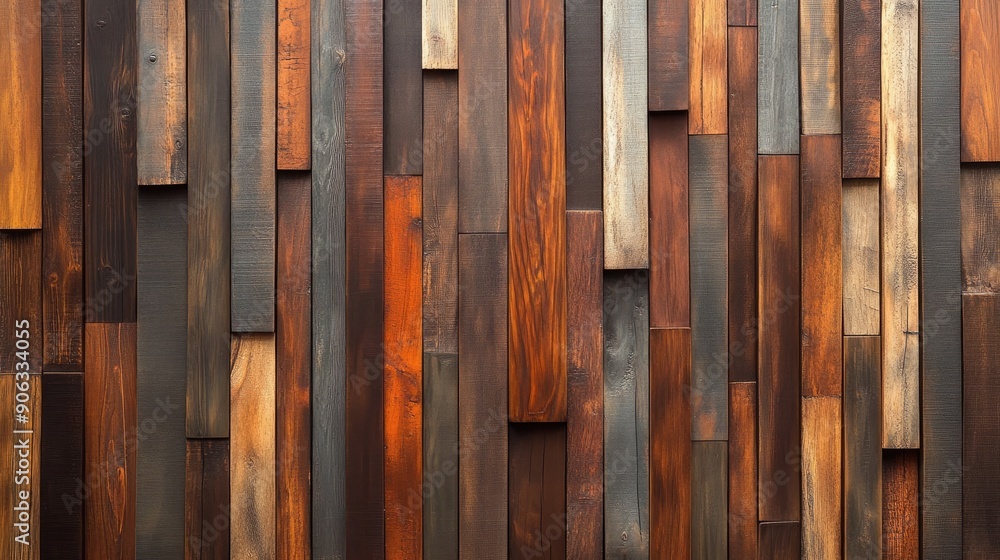 Aufkleber textured 3d wood plank background with a mix of vertical and horizontal planks, creating visual inte