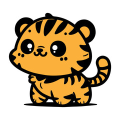 Cute Tiger Cartoon Vector Icon Illustration