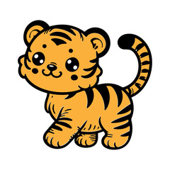Cute Tiger Cartoon Vector Icon Illustration