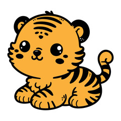 Cute Tiger Cartoon Vector Icon Illustration