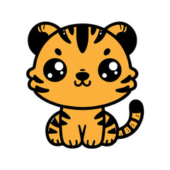 Cute Tiger Cartoon Vector Icon Illustration