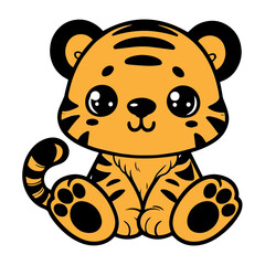 Cute Tiger Cartoon Vector Icon Illustration