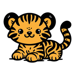 Cute Tiger Cartoon Vector Icon Illustration