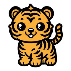 Cute Tiger Cartoon Vector Icon Illustration