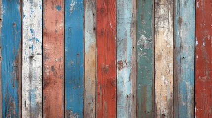 Vintage 3D wood plank background with faded paint and distressed textures, offering a nostalgic feel.