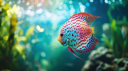 Colorful Discus Fish Swimming in Aquarium
