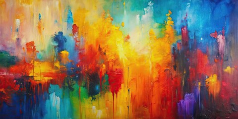Fototapeta premium Vibrant abstract art painting with textured oil brushstrokes on canvas, vibrant, palette, abstract, rough, colorful