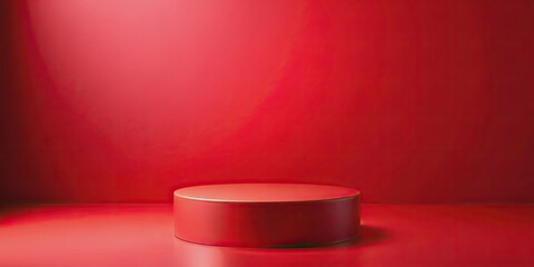 Obraz premium Cylinder podium on red background for product presentation, podium, stage, pedestal, platform, mockup, cosmetic