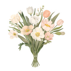 Beautiful Watercolor Floral Bouquet with Peonies and Wildflowers