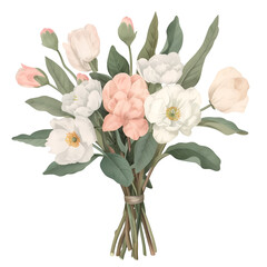 Beautiful Watercolor Floral Bouquet with Peonies and Wildflowers