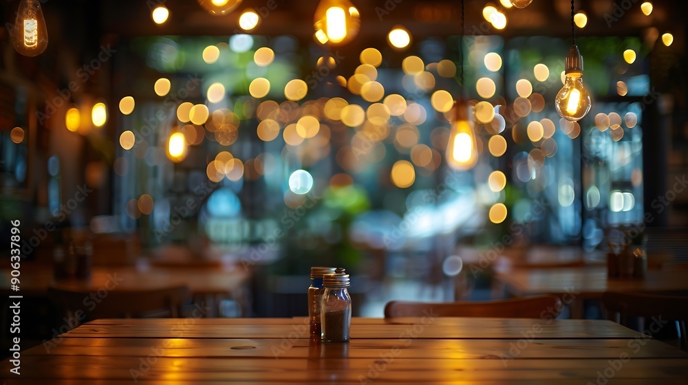 Poster Blur Thai style interior restaurantBackground blurred couter coffee bar Resturant cafe cafe blurred background with bokeh : Generative AI