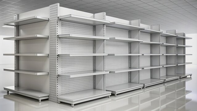 Empty retail shelves mockup with shelf talkers and wobblers, shelves, retail, mockup, empty, shelf talkers, wobblers,
