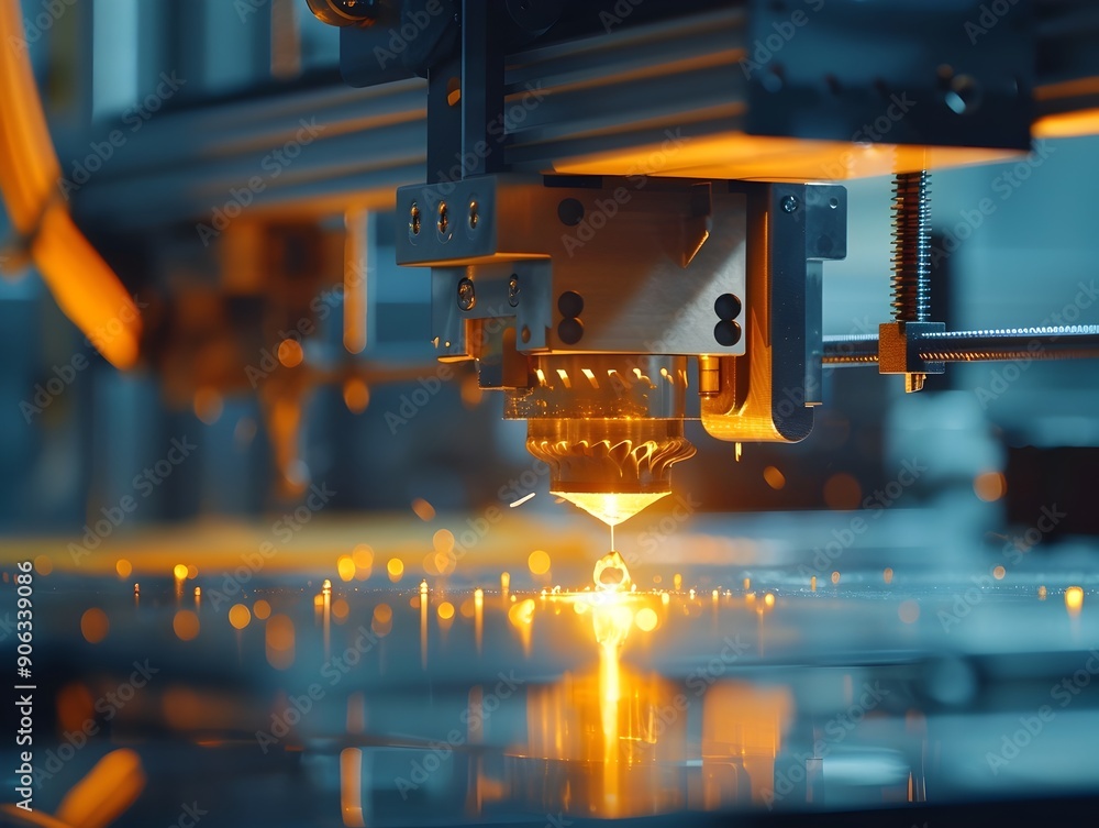 Poster close up of a 3d printer crafting intricate components with precision under soft illumination