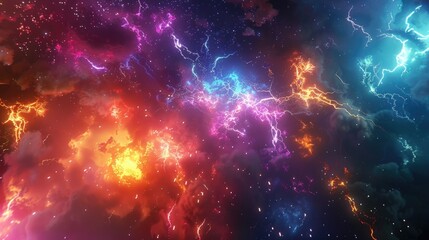 Obraz premium Space with Stars and Lightning