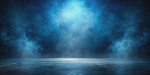 Dark blue abstract background with cyclorama style in misty atmosphere, creating an opulent setting with extra depth