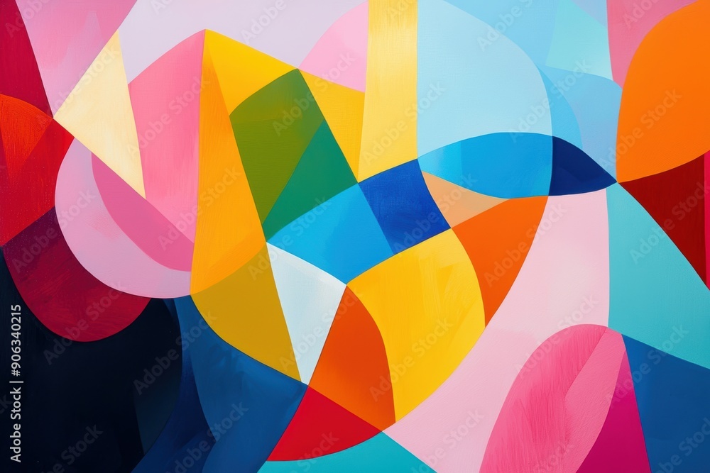 Poster bright abstract geometric shapes with a vibrant mix of colors creating a modern and energetic design
