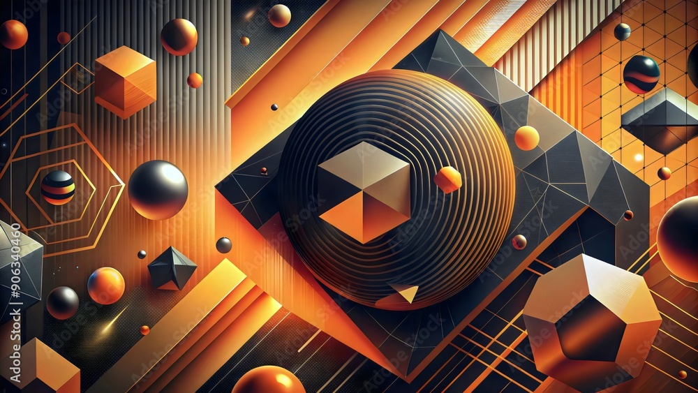 Poster dynamic geometric shapes abstract composition vivid colors design elements