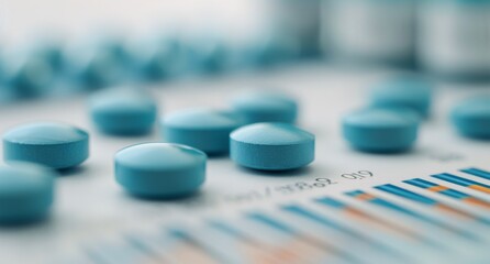Glowing Blue Capsules Arranged on a Flat Surface in a Studio Setting