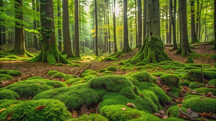 Obraz premium Lush forest ground covered in green moss and leaves, forest, ground, nature, texture, green, moss, leaves, foliage, plants