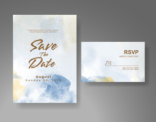 Wedding invitation with Abstract splashed watercolor background