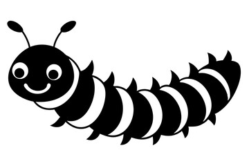 Cute Caterpillar Cartoon - Vector Line Art Design on White Background