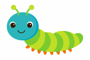 Cute Caterpillar Cartoon - Vector Line Art Design on White Background
