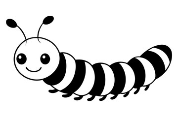 Cute Caterpillar Cartoon - Vector Line Art Design on White Background