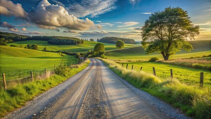 Gravel road winding through picturesque countryside, gravel, road, landscape, countryside, nature, pathway, rural