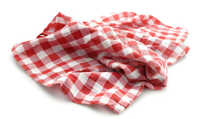 piece of gingham fabric in red and white checks, Isolated on white background