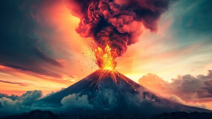 Fototapeta premium Intense inferno following a massive eruption, extensive wreckage and fiery destruction capturing the impact 8K , high-resolution, ultra HD,up32K HD